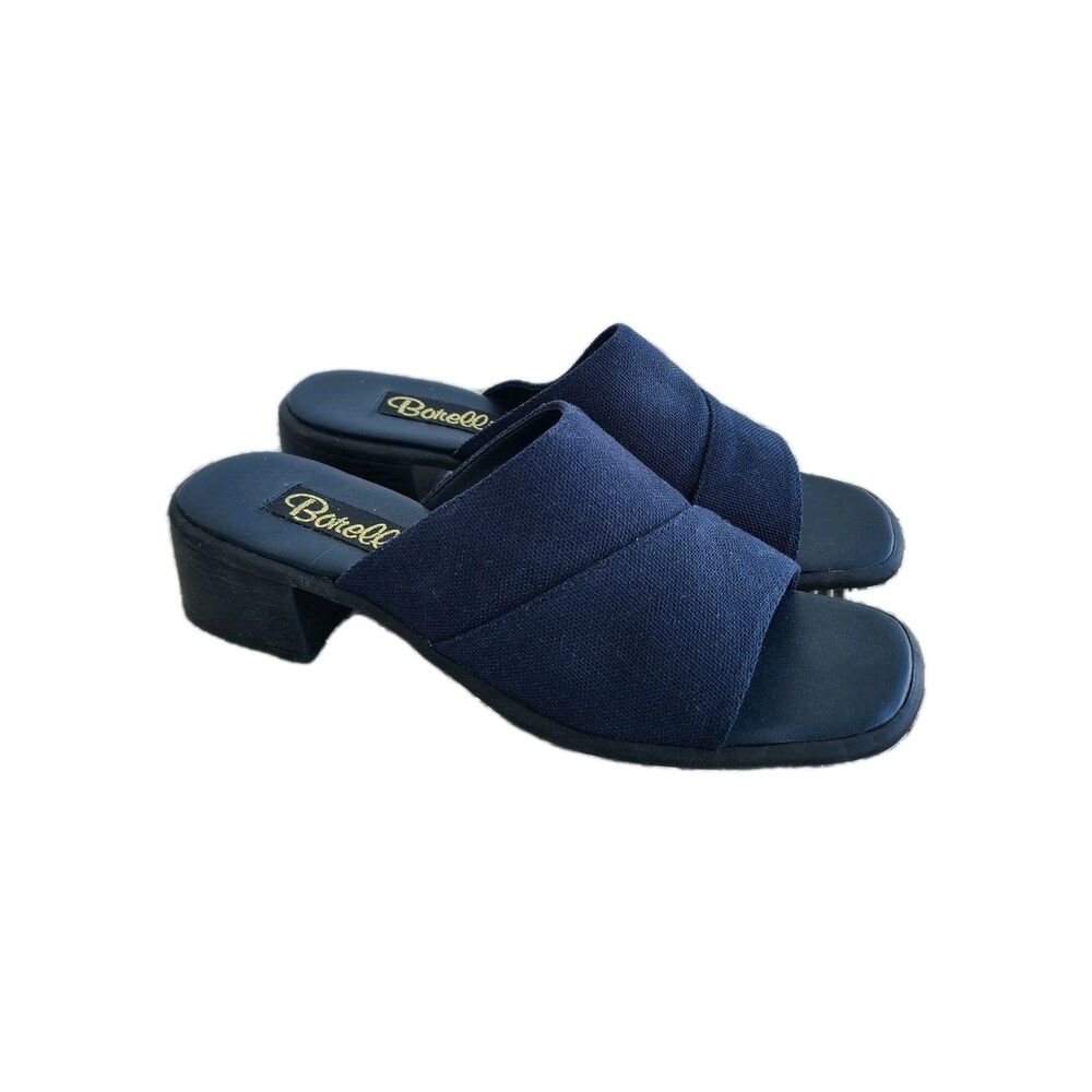 Borelli Connie Navy Blue Fabric Slide Sandals 9M Y2K Minimalist Coastal Grandma